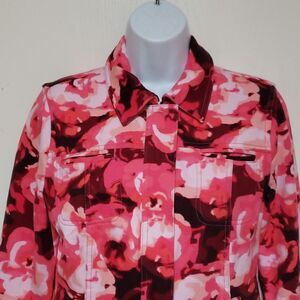 🌹Issac Mizrahi Cotton Blend Pink Print Jacket sz XS-M L8ke New